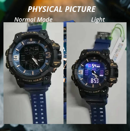 SMAEL 8049 Watch Sport LED Light Alarm Clock Dual Time Display WaterproofWeek Auto Date Wristwatches Quartz