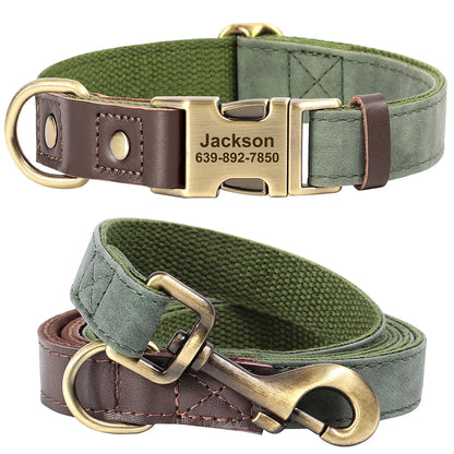 Personalized Dog Collar Leash Durable Nylon Leather Dog Buckle Collars Necklace Pet Walking Leash for Small Medium Dogs Pitbull