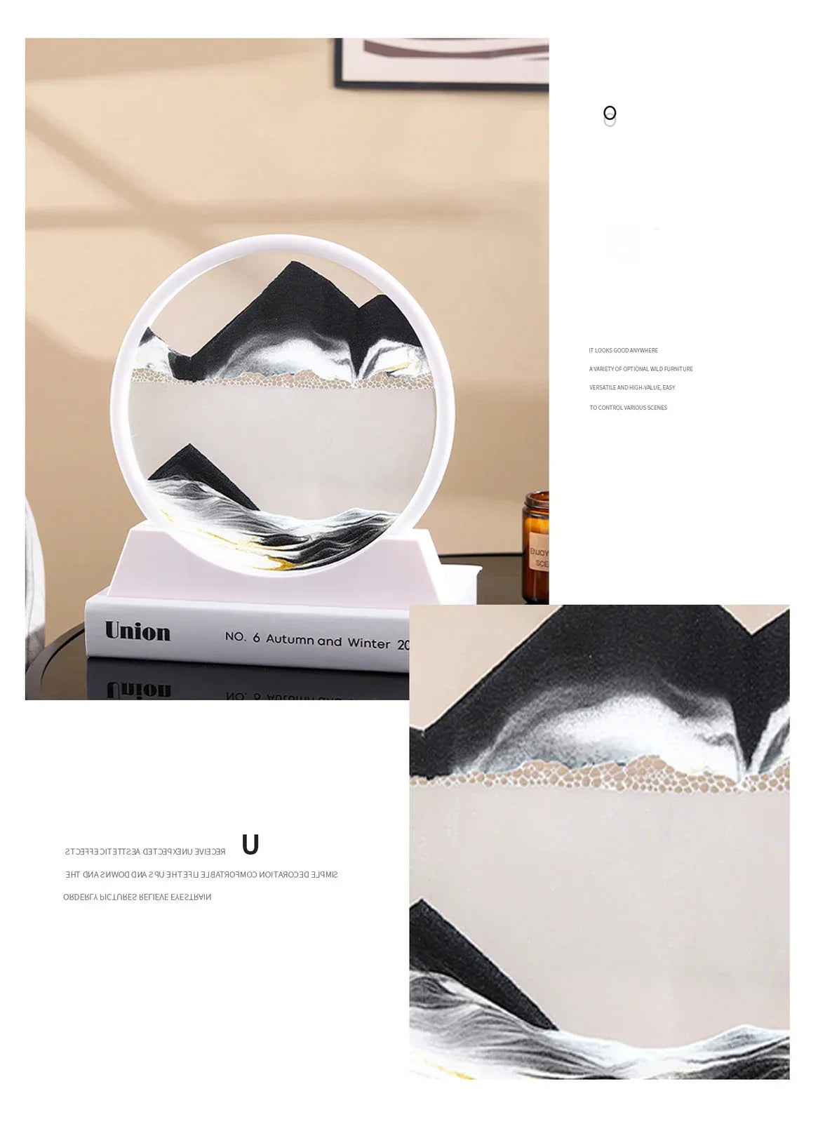 Sandscape Moving Sand Art Picture Round Glass Deep Sea Quicksand Craft Home Decor Gift 3D Liquid Hourglass Flowing Sand Painting