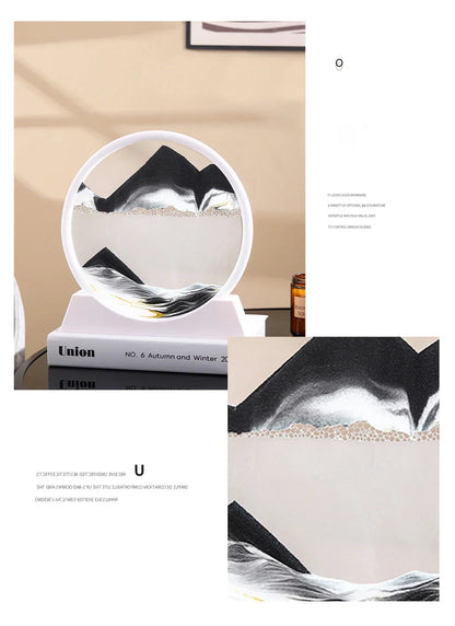 Sandscape Moving Sand Art Picture Round Glass Deep Sea Quicksand Craft Home Decor Gift 3D Liquid Hourglass Flowing Sand Painting