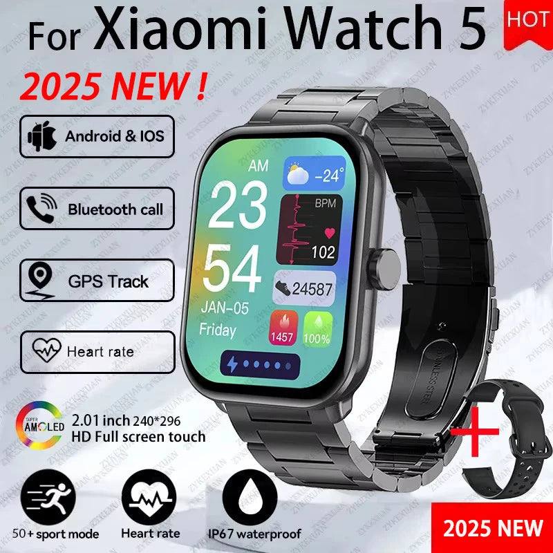 For Xiaomi Watch 5 Smart Watch Men HD AMOLED Display Heart Rate Bluetooth Call GPS Tracking Waterproof Sports Women Smart Watch