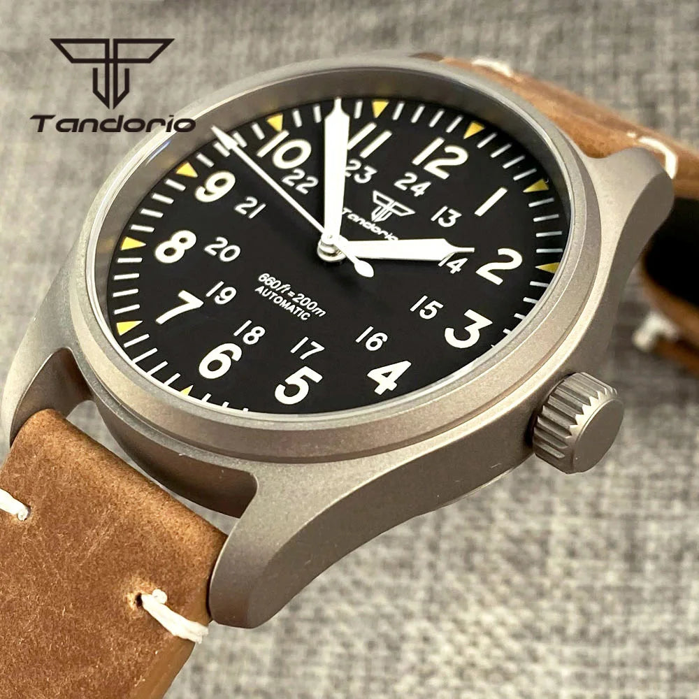 Tandorio Titanium Ultralight Dive 39mm Men's Pilot Watch Automatic Miyota 8215/PT5000 Movt AR Sapphire 20BAR Waterproof Luminous