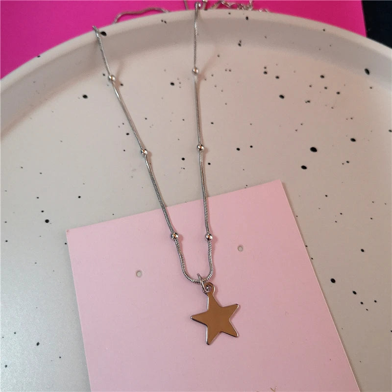 Gothic Punk Bow Heart Sun Star Moon Pendant Snake Chain Necklace Men Women Hip Hop Vintage Y2K EMO Grunge Jewelry Accessories