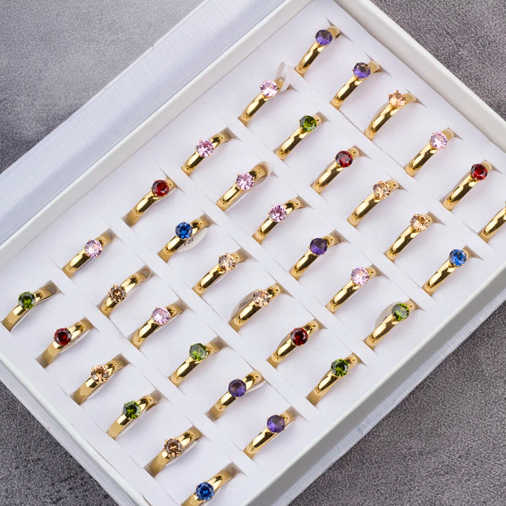 36Pcs/lot Fashion Stainless Steel Zircon Heart Love Rings For Women Mix Style Wedding Engagement Jewelry