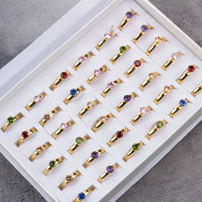 36Pcs/lot Fashion Stainless Steel Zircon Heart Love Rings For Women Mix Style Wedding Engagement Jewelry