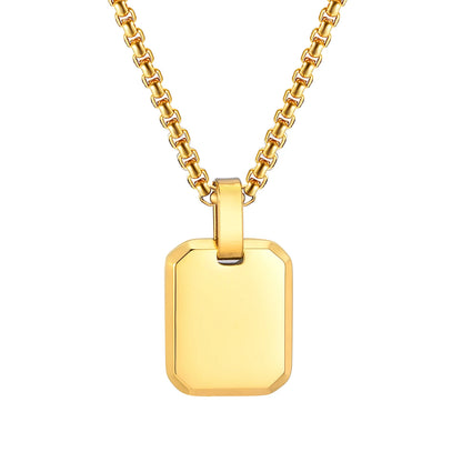 Engrave Square Necklace Personalized Tag ID Pendant, Stainless Steel Gold Plated Jewelry for Women Men Girl Christmas Birthday