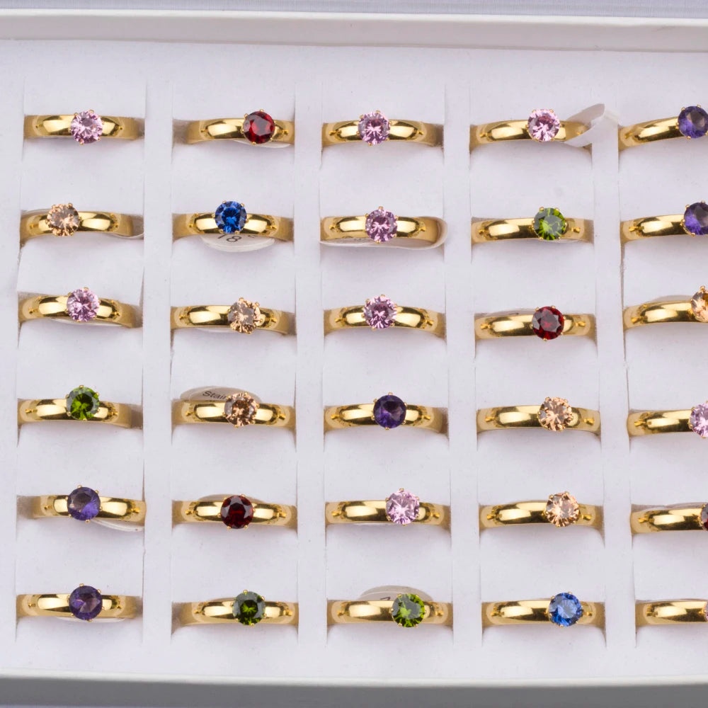 36Pcs/lot Fashion Stainless Steel Zircon Heart Love Rings For Women Mix Style Wedding Engagement Jewelry