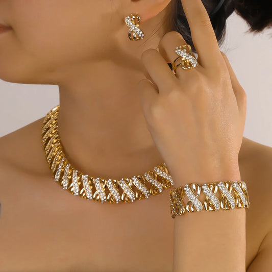 18k Gold Plated Dubai African Jewelry Set – Necklace, Earrings, Ring & Bracelet