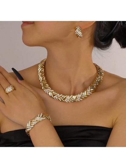 18k Gold Plated Dubai African Jewelry Set – Necklace, Earrings, Ring & Bracelet