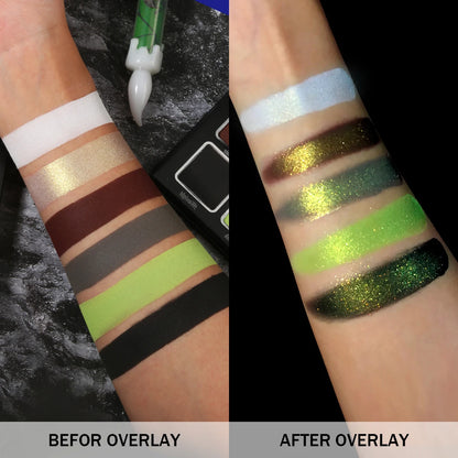 Green Brown Eyeshadow Palette, Highly Pigmented Bright Lime Green Black White Grey Goth Makeup Palette for Zombie Witch Monste