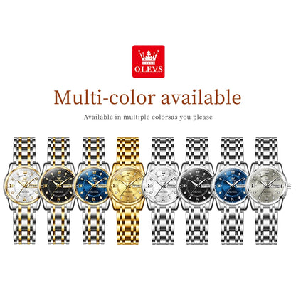 OLEVS Best Selling Fashion Stainless Steel Quartz Ladies Watch Luxury Dual Calendar Luminous Waterproof Elegant Watch for Women