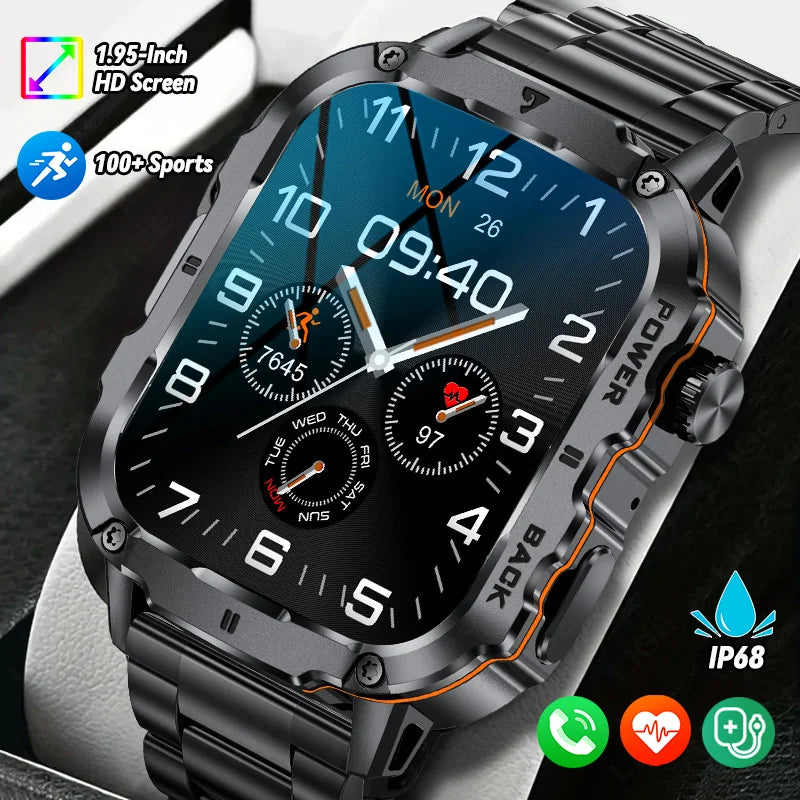 LIGE 2025 Rugged Military Smart Watch Men Outdoor Watches lP68 Waterproof 1.95" Al Voice BT Call Man Smartwatch For Android IOS