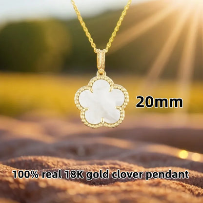 Real 18K Gold Pendant Necklace for Women 20mm Five-flower Natural Malachite Fashion Jewelry Luxury Clover Accessories AU750