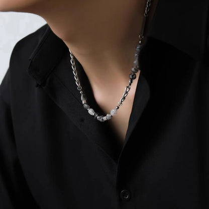 Vnox 7mm Cuban Chain Necklaces, Unisex Beads Charm Collar, Women Men Miami Curb Links with Forever Bar