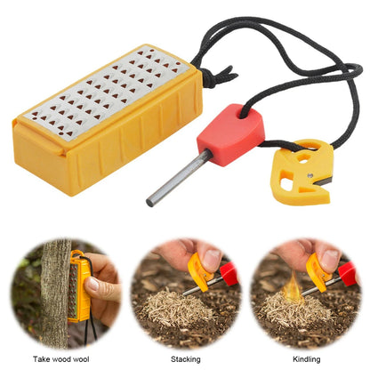 Stainless Steel Outdoor Flint Outdoor Survival Camping Fire Starter Tinder Making Tool Emergency Fire Start Device w/Safety Rope