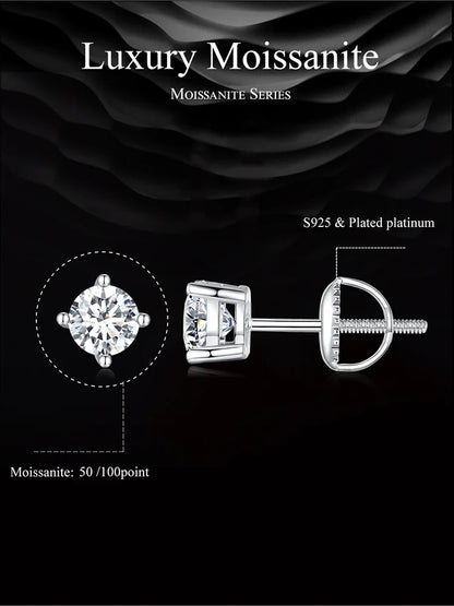 BAMOER 4 Prongs Moissanite Earrings for Women Solid 925 Sterling Silver 2CT VVS1 Lab Diamond Sparkling Classic Wedding Jewelry