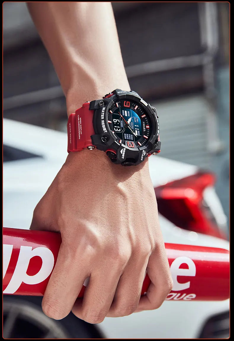 SMAEL 8049 Watch Sport LED Light Alarm Clock Dual Time Display WaterproofWeek Auto Date Wristwatches Quartz