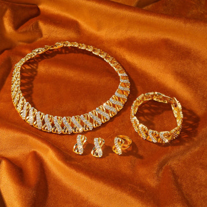 18k Gold Plated Dubai African Jewelry Set – Necklace, Earrings, Ring & Bracelet