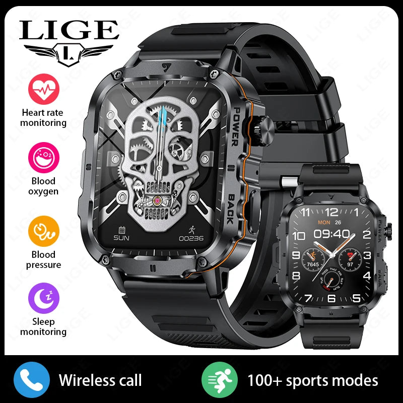 LIGE 2025 Rugged Military Smart Watch Men Outdoor Watches lP68 Waterproof 1.95" Al Voice BT Call Man Smartwatch For Android IOS