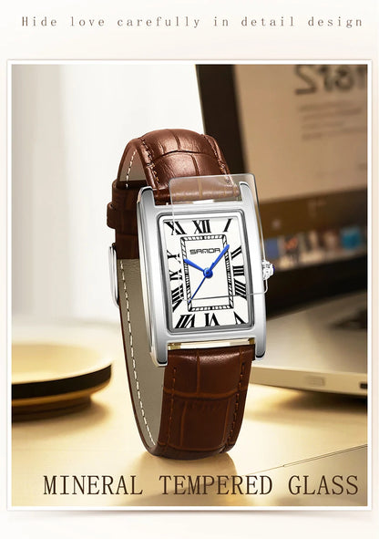 SANDA Luxury Tank Couple Watch Wear Resistant Leather Strap Square Dial Waterproof Sport Casual Women Men Quartz Watches Reloj