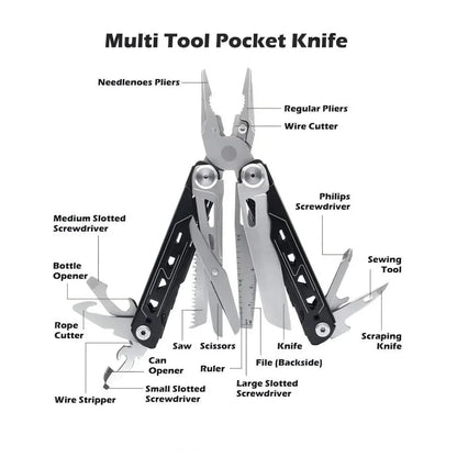 TRALOW Multi Functional Tool Pliers 28 in 1 Stainless Steel Foldable with Thread Cutter Knife Saw Screwdriver for Camping Repair