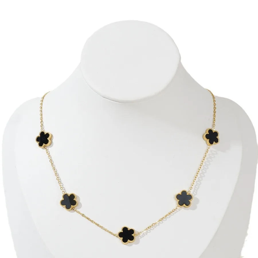 Stainless Steel Bracelet Double Sided Five Leaf Petals Flower Gold Plated Clover Women Fashion Jewelry