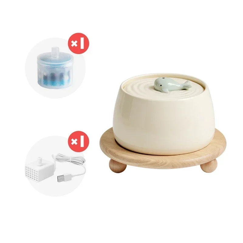 1.3 L Ceramic Cat Water Fountain USB Charging Pet Water Feeders Dogs Automatic Circulating Filtration Flow Water Dispenser