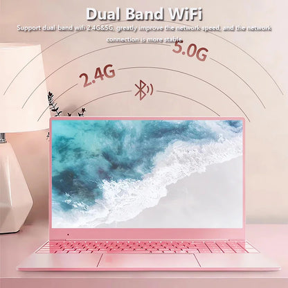 2025 Pink Laptop Windows 11 Office Education Gaming Notebook 15.6“11th Gen Intel Celeron N5095 16G RAM 1T Dual WiFi Narrow Side