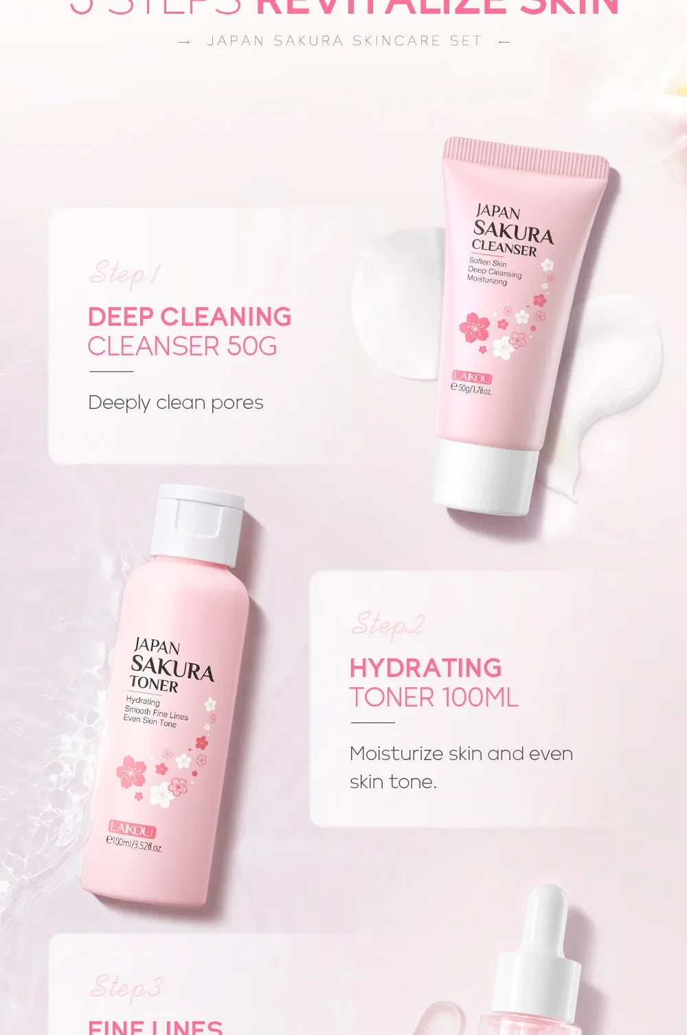 LAIKOU Sakura 5-Piece Skincare Gift Set – Moisturising Korean Valentine's Day Kit