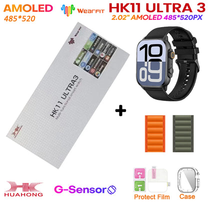 New HK11 ULTRA 3 MAX Smartwatch 2025 49mm HD AMOLED 4G ROM Bluetooth Network Call Robot Clock NFC Compass Smart Watch Men Women