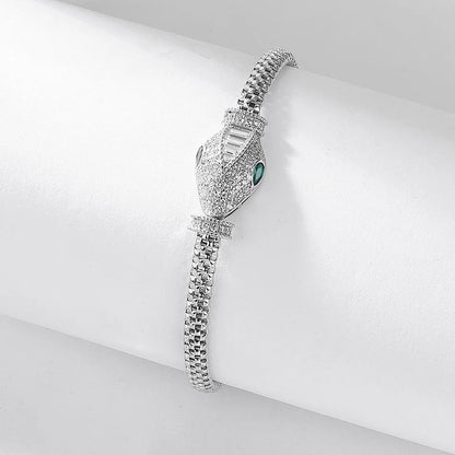 ALLNOEL 100% 925 Silver Bracelet For Women Hollow Leopard Head Panther Snake New Year Gifts Hip Hop Animal Jewelry Wholesale