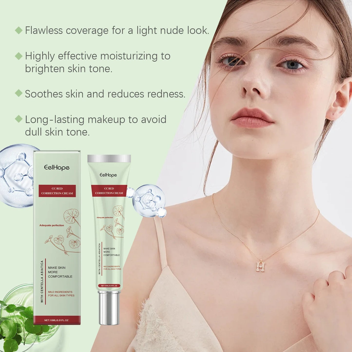 Centella Asiatica CC Cream Foundation Color Correcting Facial Repair BB Cream Full Coverage Natural Concealer Whitening Liquid