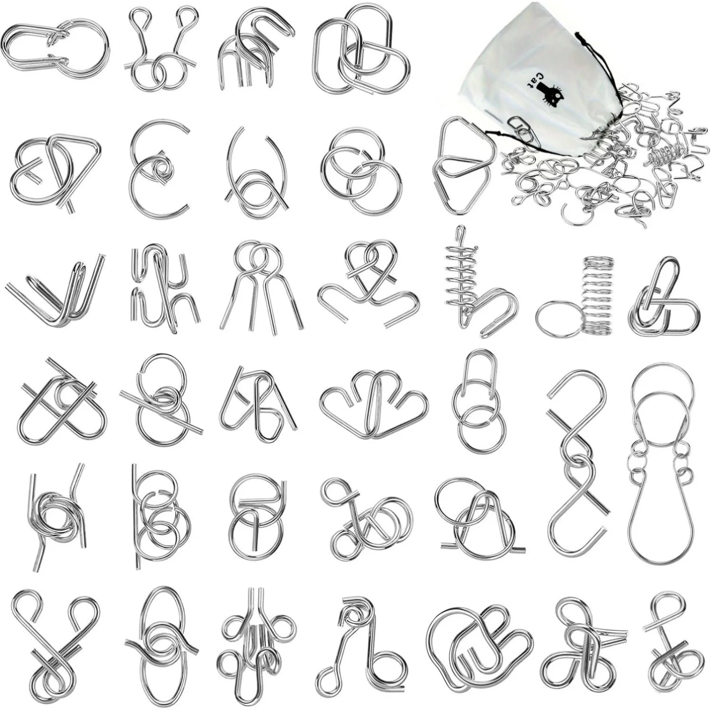 Metal Wire Puzzle Set – IQ Brain Teaser Disentanglement Ring Magic Trick Toy