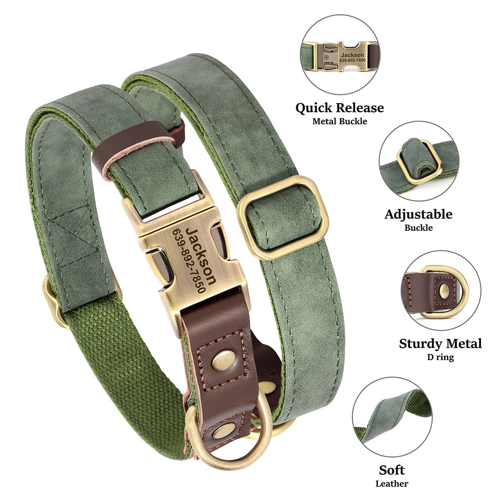 Personalized Dog Collar Leash Durable Nylon Leather Dog Buckle Collars Necklace Pet Walking Leash for Small Medium Dogs Pitbull