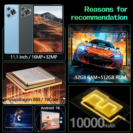 2025 NEW Pad P70 Pura 16GB+1TB 11inch Android 12 HD 4K 20000mAh Snapdragon 888 16+32MP 5G WIFI Dual SIM Card Bluetooth Tablet PC