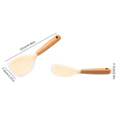 1Pc Silicone Spoon With Wooden Handle Non-stick Spatula For Pot Heat Insulation Heat Resistant Spoon For Rice Cooker For Home