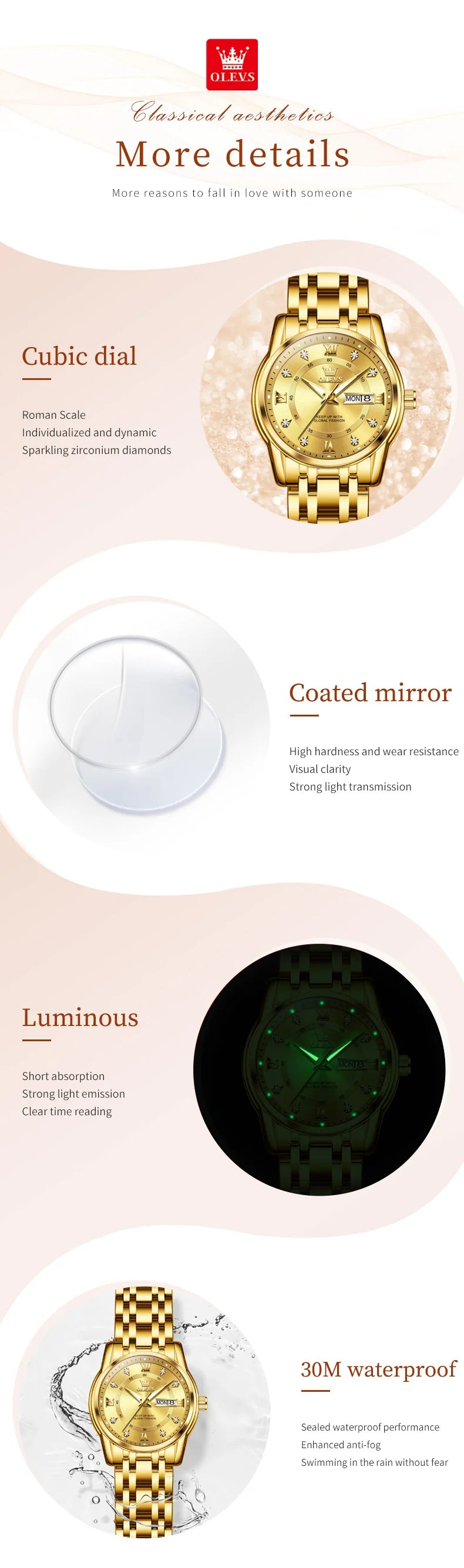 OLEVS Best Selling Fashion Stainless Steel Quartz Ladies Watch Luxury Dual Calendar Luminous Waterproof Elegant Watch for Women