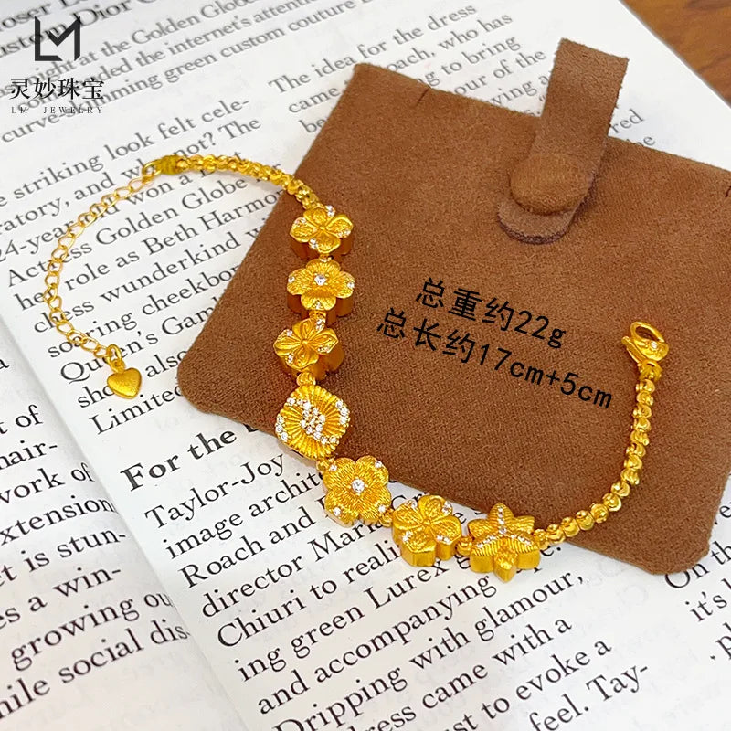 9999 24K real gold dot diamond brushed streamer bead bracelet with flowers blooming flowers and bracelets for girlfriend