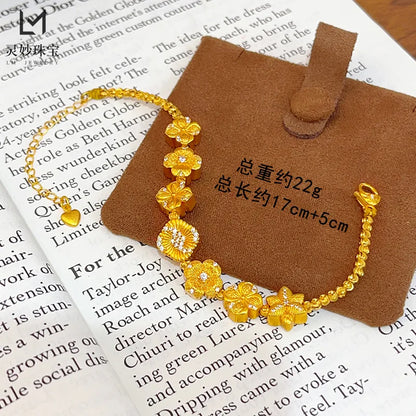 9999 24K real gold dot diamond brushed streamer bead bracelet with flowers blooming flowers and bracelets for girlfriend