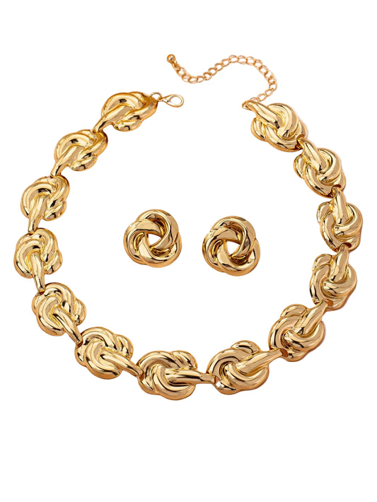 Gold necklace and earrings set