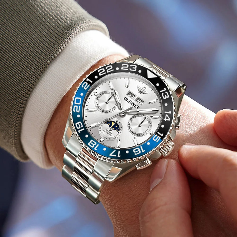 OUPINKE 3271 Original Waterproof Watch For Man Stainless Steel Strap Fashion Automatic Mechanical Wristwatch Luxury Men Gift