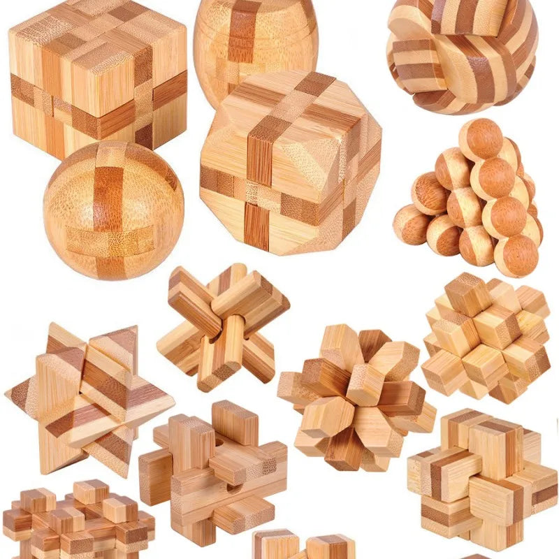 Wooden Kong Ming Lu Ban Lock – 3D IQ Brain Teaser Montessori Puzzle Toy for Kids & Adults