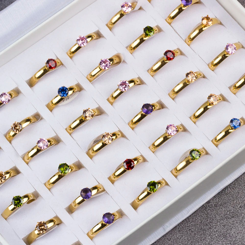 36Pcs/lot Fashion Stainless Steel Zircon Heart Love Rings For Women Mix Style Wedding Engagement Jewelry