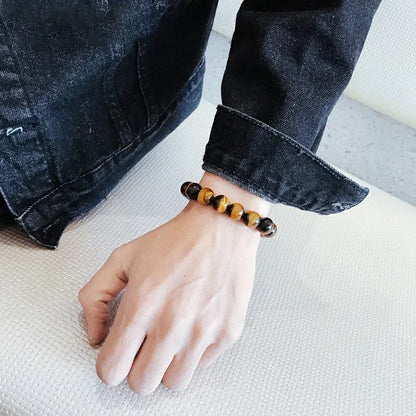 Natural Tiger Eye Stone Bracelet Men and Women Natural Stone Jewelry Healing Buddha Elastic Rope Couple Crystal Bead Bracelet