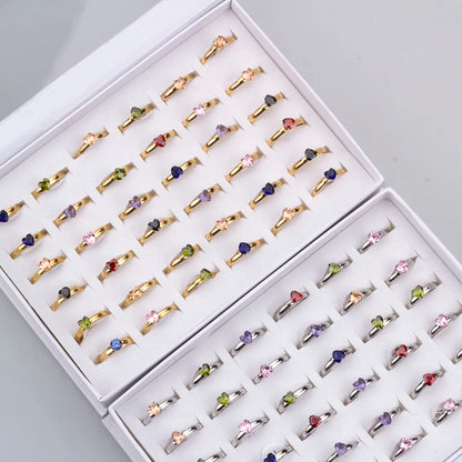 36Pcs/lot Fashion Stainless Steel Zircon Heart Love Rings For Women Mix Style Wedding Engagement Jewelry