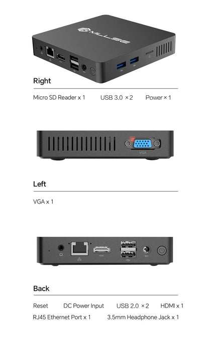 MLLSE Mini PC M2 Air Intel Gemini Lake N4000 Intel J3710 6GB RAM 128GB ROM Dual-Band WiFi Bluetooth USB Mini Computer