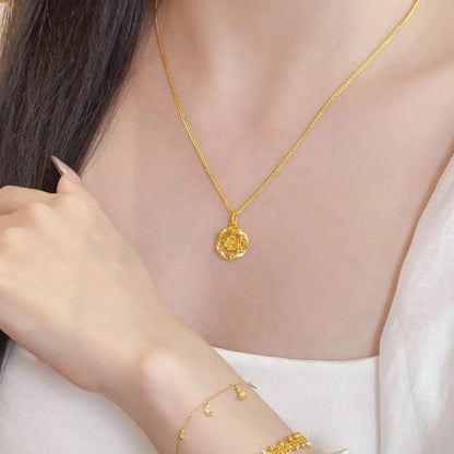9999 24K real gold crushed ice rose garden dream weaving net pendant necklace light luxury hollow collarbone chain women