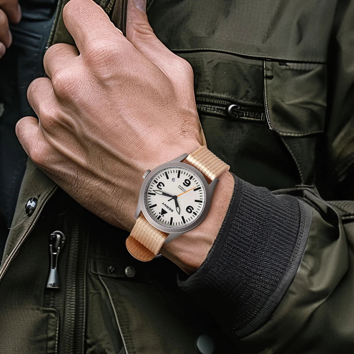 BERNY Pilot Titanium Automatic Watch for Men Sapphire AR Coated 10Bar Supper Luminous Men Wristwatch Sports Aviation Men Watches