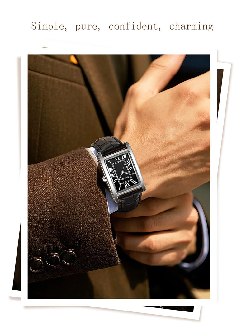 SANDA Luxury Tank Couple Watch Wear Resistant Leather Strap Square Dial Waterproof Sport Casual Women Men Quartz Watches Reloj