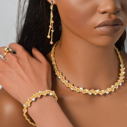 Pearl Pendant 4pcs Jewelry Set – Necklace, Bracelet, Earrings & Ring